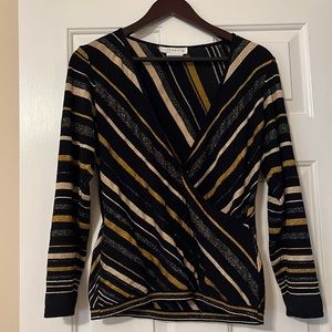 Vintage Doncaster Long Sleeve Gold Stripe Black Top